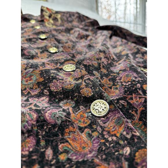 Boho Velvet Embroidered Paisley Tunic Jacket Beaded Collar Zip Pockets SZ M - Picture 5 of 12